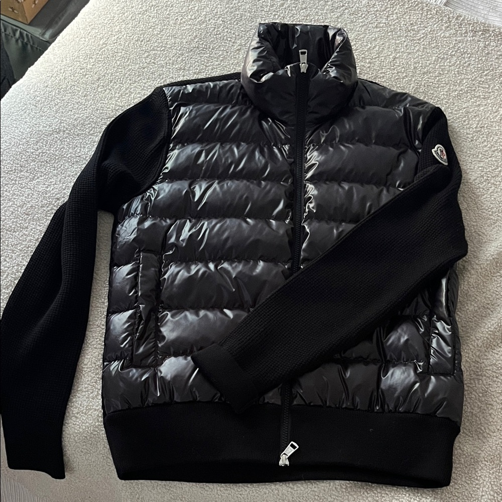 Moncler Black Puffer with Knit Detail